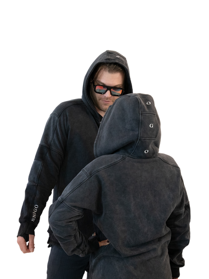 Sudadera con capucha de gramaje pesado - Gris carbón lavado mineral