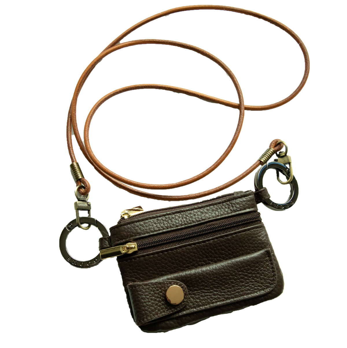 Cartera de viaje | 4 compartimentos de piel de lichi con llaveros y correa