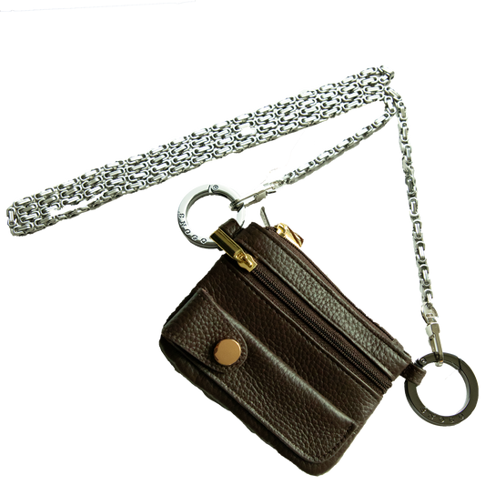 Cartera de viaje | 4 compartimentos de piel de lichi con llaveros y correa